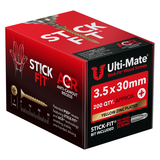 Ulti-Mate® Stick-Fit Woodscrews - 3.5 x 30mm Box 200