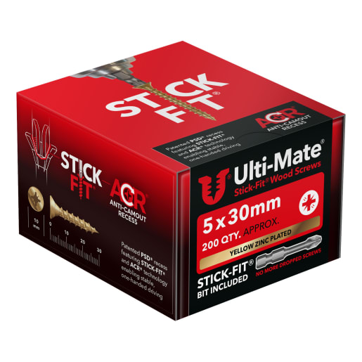 Ulti-Mate® Stick-Fit Woodscrews - 5.0 x 30mm Box 200