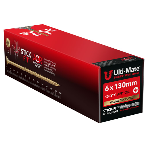 Ulti-Mate® Stick-Fit Woodscrews - 6.0 x 130mm Box 50