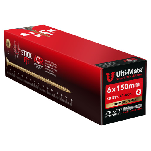 Ulti-Mate® Stick-Fit Woodscrews - 6.0 x 150mm Box 50