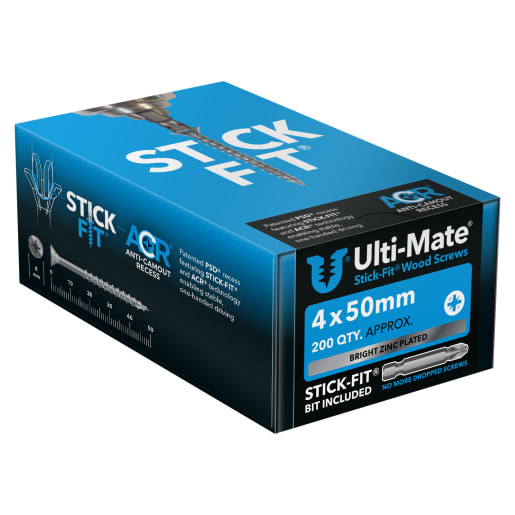 Ulti-Mate® Stick-Fit Woodscrews - 4.0 x 50mm Box 200