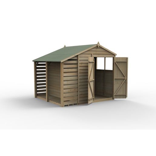 Forest Garden 4LIFE Apex Shed 6x8 Single Door 2 Windows  With Lean-To