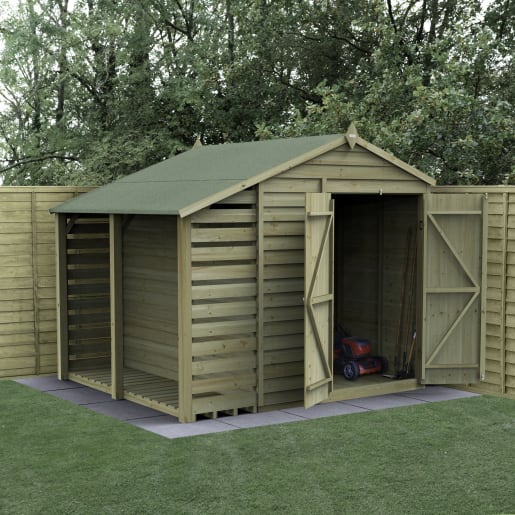 Forest Garden 4LIFE Apex Shed 6x8 Double Door No Windows With Lean-To - Installed