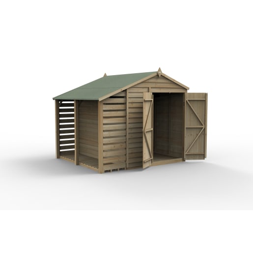 Forest Garden 4LIFE Apex Shed 6x8 Double Door No Windows With Lean-To - Installed