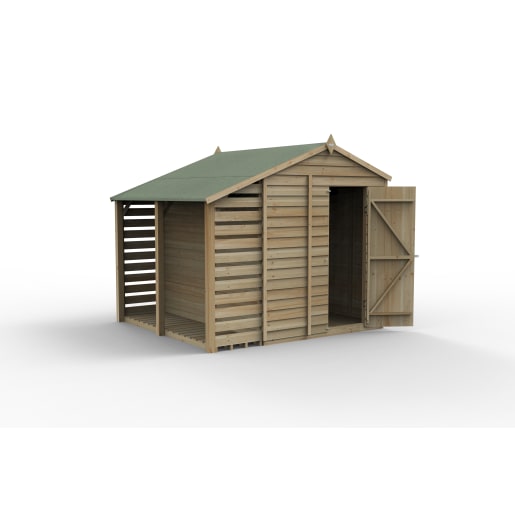 Forest Garden 4LIFE Apex Shed 6x8 Single Door No Windows With Lean-To