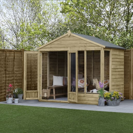 Forest Garden 4LIFE Apex Summerhouse 8x6 Double Door 4 Window - Installed