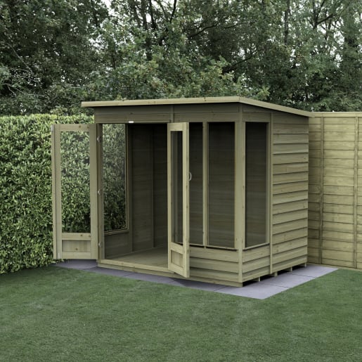 Forest Garden 4LIFE Pent Summerhouse 7x5 Double Door 4 Window - Installed
