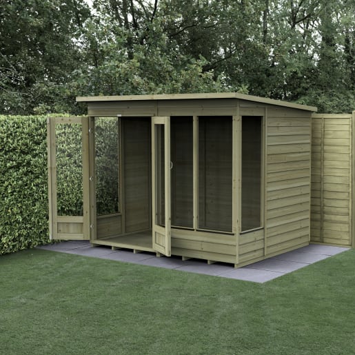 Forest Garden 4LIFE Pent Summerhouse 8x6 Double Door 4 Window - Installed