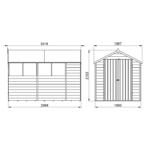 Forest Overlap Pressure Treated Double Door Apex Shed 10 x 6ft