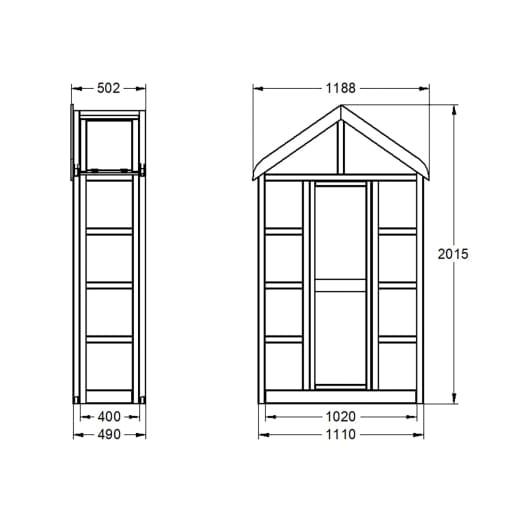 Forest Georgian Wall Greenhouse with Auto Vent 2020 x 1190 x 500mm