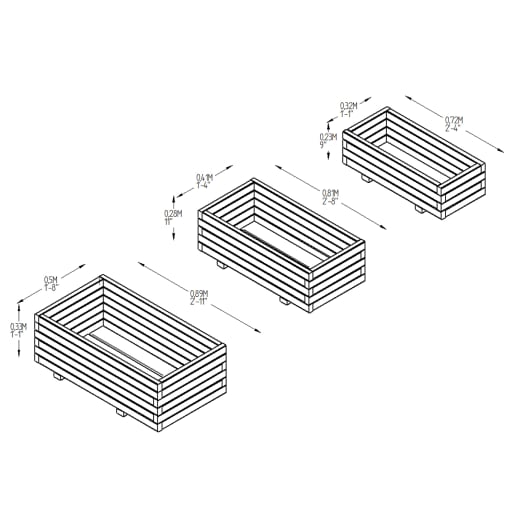 Forest Durham Rectangular Planter Set of 3