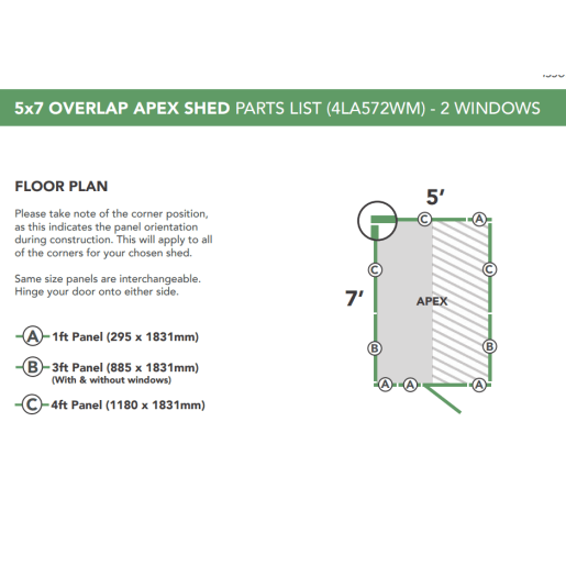 Forest Overlap Pressure Treated Apex Shed with Windows 7 x 5ft