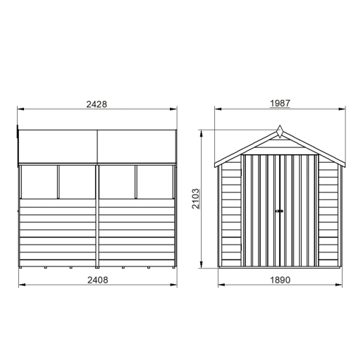 Forest Overlap Pressure Treated Double Door Apex Shed with 4 Windows 8 x 6ft