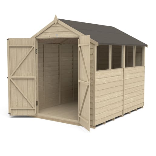 Forest Overlap Pressure Treated Double Door Apex Shed with 4 Windows 8 x 6ft