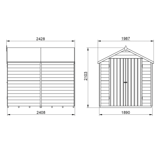 Forest Overlap Pressure Treated Double Door Apex Shed without Windows 8 x 6ft