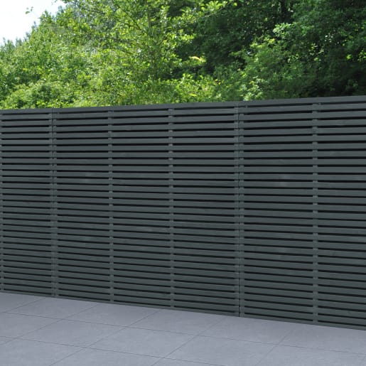 Forest Contemporary Double Slatted Fence Panel 6ft x 6ft (1.8m x 1.8m) Anthracite Grey Pack of 5
