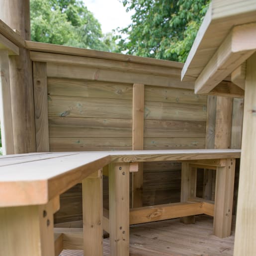 Forest Hexagonal Wooden Garden Gazebo with Thatched Roof Furnished 3.6m Cream - Installed