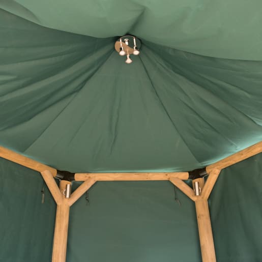 Forest Hexagonal Wooden Garden Gazebo with Thatched Roof Furnished 3.6m Green - Installed