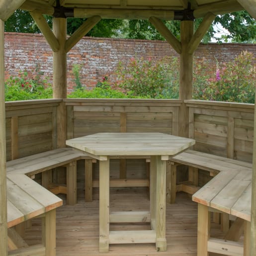 Forest Hexagonal Wooden Garden Gazebo with Cedar Roof 3.6m Cream - Installed