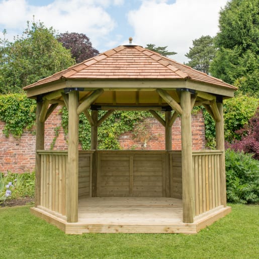 Forest Hexagonal Wooden Garden Gazebo with Cedar Roof 3.6m - Installed