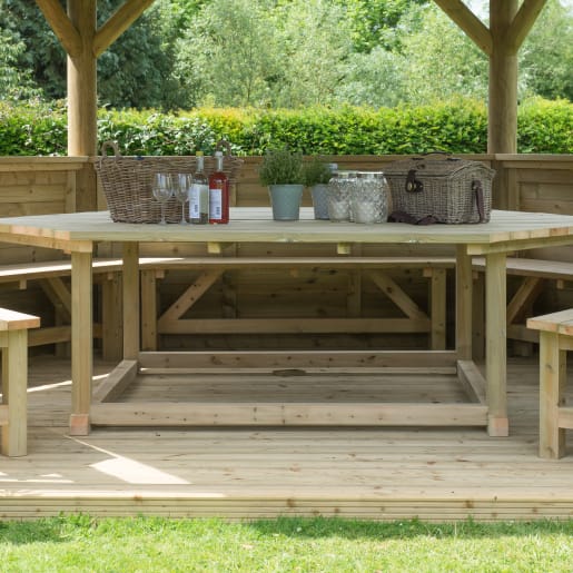 Forest Hexagonal Wooden Garden Gazebo With Timber Roof 4.7m Green - Installed