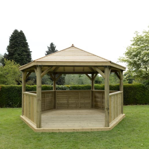 Forest Hexagonal Wooden Garden Gazebo with Timber Roof 4.7m - Installed