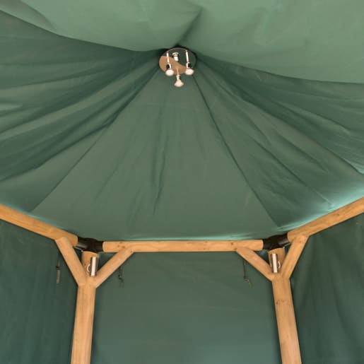 Forest Hexagonal Wooden Garden Gazebo With Thatched Roof 4m Green - Installed