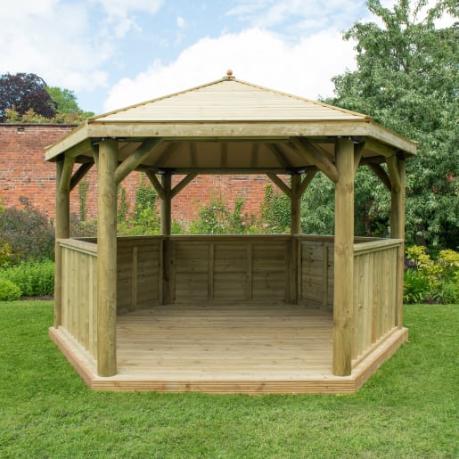 Forest Hexagonal Wooden Garden Gazebo With Timber Roof 4m - Installed