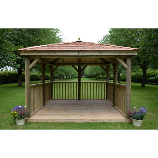 Forest Square Wooden Gazebo with Cedar Roof - with Base 3.5m - Installed