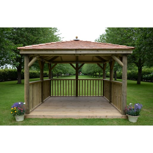 Forest Square Wooden Gazebo with Cedar Roof - with Base 3.5m - Installed