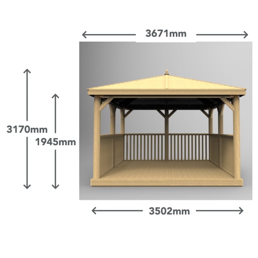 Forest Square Wooden Gazebo with Timber Roof - with Base 3.5m - Installed