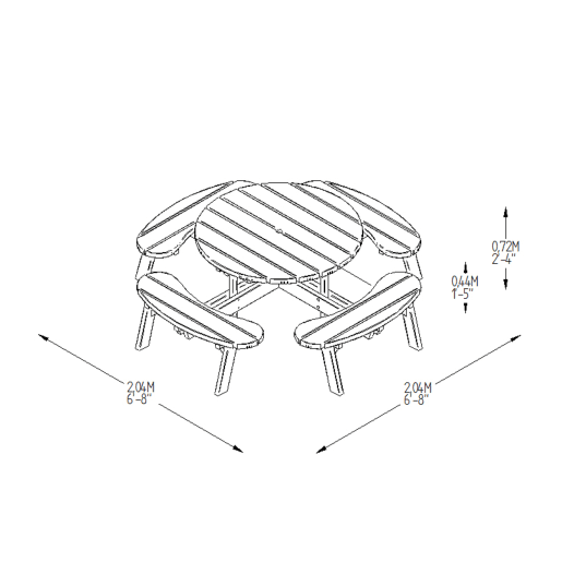 Forest Circular Picnic Table 720 x 2060 x 2060mm