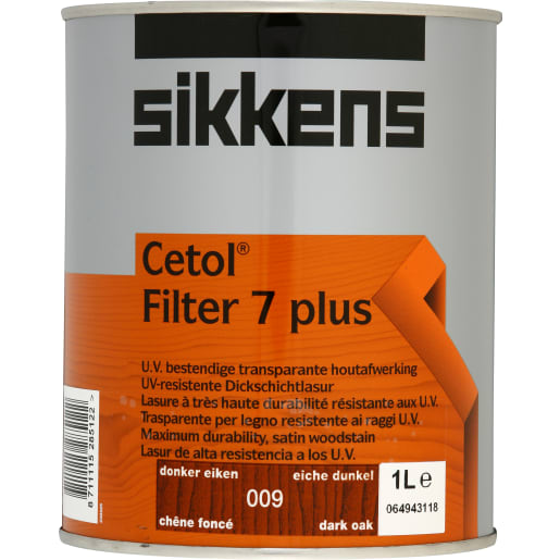 Sikkens Wood Coatings Cetol Filter 7 Plus Woodstain 1 Litre Dark Oak