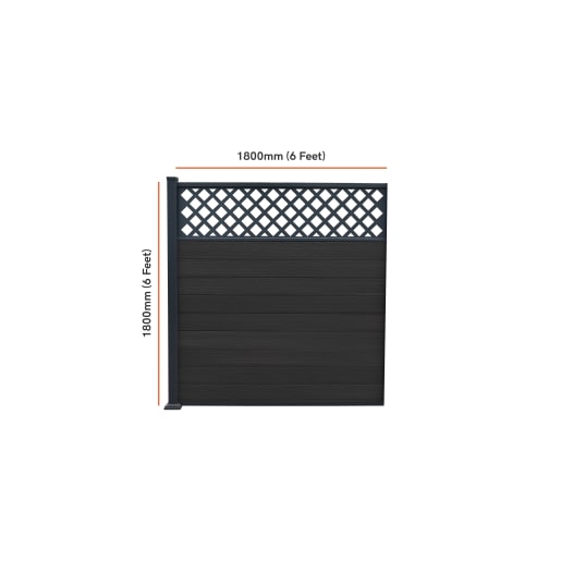 Piranha Bolt Down Composite Fence Kit with Diagonal Trellis 1800mm Black Carbon