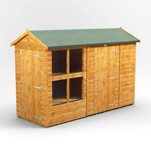 Power Sheds 10 x 4 Power Apex Potting Shed Combi including 6ft Side Store
