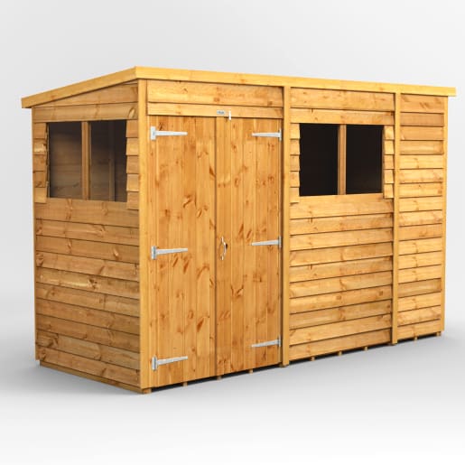 Power Sheds 10 x 4 Power Overlap Pent Double Door Garden Shed