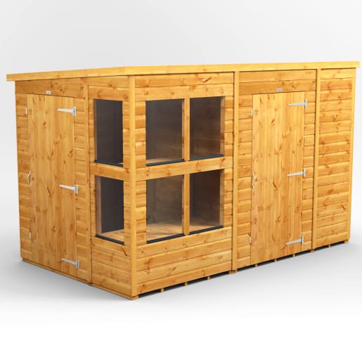 Power Sheds 10 x 6 Power Pent Potting Shed Combi including 6ft Side Store