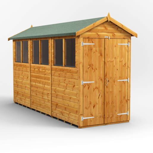 Power Sheds 12 x 4 Power Apex Double Door Garden Shed