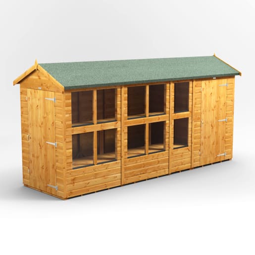 Power Sheds 14 x 4 Power Apex Potting Shed Combi including 4ft Side Store