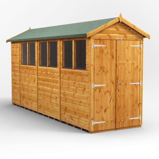 Power Sheds 14 x 4 Power Apex Double Door Garden Shed