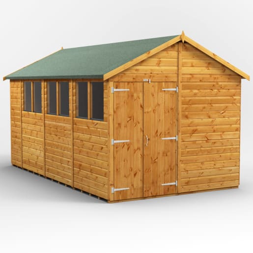 Power Sheds 14 x 8 Power Apex Double Door Garden Shed