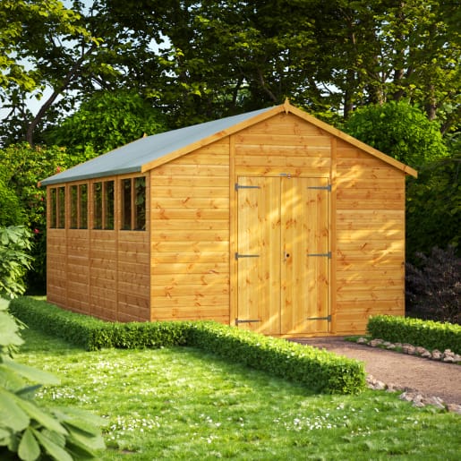 Power Sheds 16 x 10 Power Apex Double Door Garden Shed