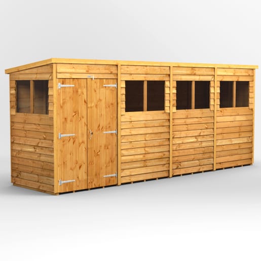 Power Sheds 16 x 4 Power Overlap Pent Double Door Garden Shed