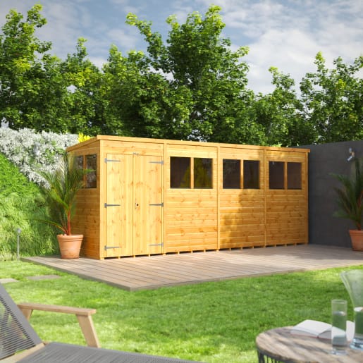 Power Sheds 16 x 4 Power Pent Double Door Garden Shed