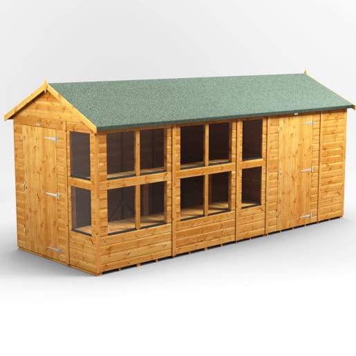 Power Sheds 16 x 6 Power Apex Potting Shed Combi including 6ft Side Store