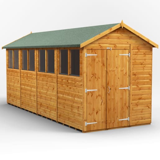 Power Sheds 16 x 6 Power Apex Double Door Garden Shed