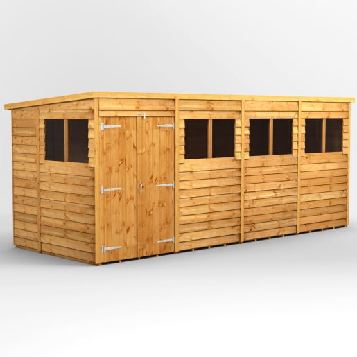 Power Sheds 16 x 6 Power Overlap Pent Double Door Garden Shed