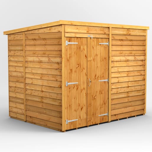 Powersheds 8 x 6 Overlap Pent Windowless Double Door Garden Shed