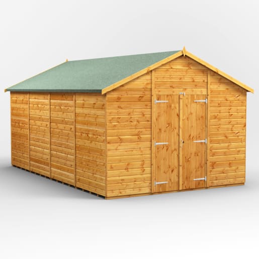 Power Sheds 16 x 10 Power Apex Windowless Double Door Garden Shed