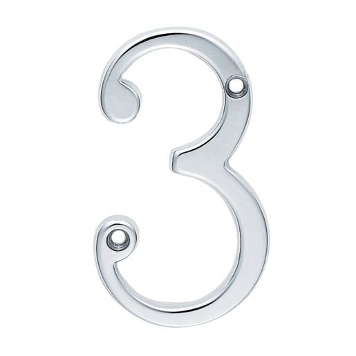 Carlisle Brass Numeral '3' Face Fix Number 76mm Polished Chrome